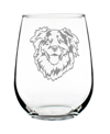 BEVVEE AUSTRALIAN SHEPHERD FACE AUSSIE DOG GIFTS STEM LESS WINE GLASS, 17 OZ