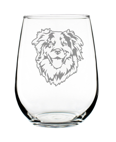 Bevvee Australian Shepherd Face Aussie Dog Gifts Stem Less Wine Glass, 17 oz In Clear