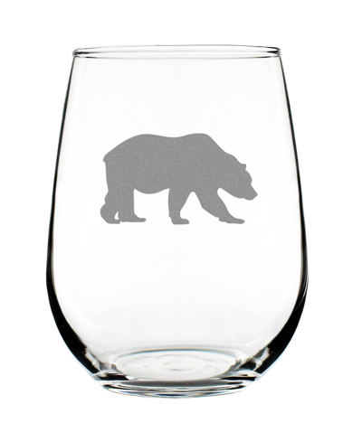 Bevvee Bear Silhouette Rustic Cabin Gifts Stem Less Wine Glass, 17 oz In Clear