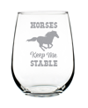 BEVVEE HORSES KEEP ME STABLE HORSE GIFTS STEM LESS WINE GLASS, 17 OZ