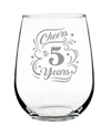 BEVVEE CHEERS TO 5 YEARS 5TH ANNIVERSARY GIFTS STEM LESS WINE GLASS, 17 OZ