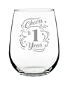 BEVVEE CHEERS TO 1 YEAR 1ST ANNIVERSARY GIFTS STEM LESS WINE GLASS, 17 OZ