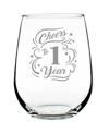 Bevvee Cheers To 1 Year 1st Anniversary Gifts Stem Less Wine Glass, 17 oz In Clear