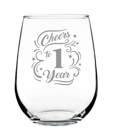 Bevvee Cheers To 1 Year 1st Anniversary Gifts Stem Less Wine Glass, 17 oz In Clear