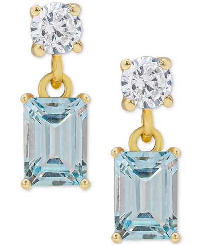Macy's Blue Topaz (1-1/2 Ct. T.w.) & Lab-grown White Sapphire (5/8 Ct. T.w.) Drop Earrings In Gold-plated S
