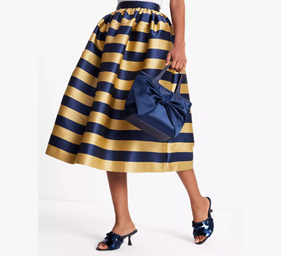 Kate Spade Awning Stripe Midi Skirt In New Gold Luxor/blazer Blue