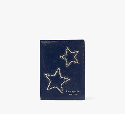 Kate Spade Starlight Patent Saffiano Leather Passport Holder In Navy