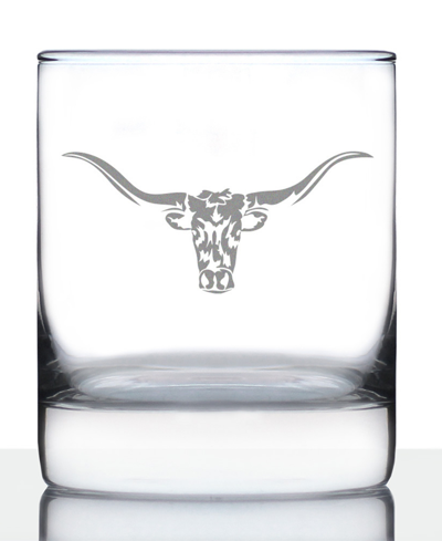 Bevvee Longhorn Texas Rancher Gifts Whiskey Rocks Glass, 10 oz In Clear