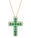 Macy's Emerald (5/8 Ct. T.w.) & Diamond (1/5 Ct. T.w.) Cross 18" Pendant Necklace In 14k Gold (also In Ruby In Emerald