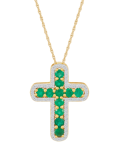 Macy's Emerald (5/8 Ct. T.w.) & Diamond (1/5 Ct. T.w.) Cross 18" Pendant Necklace In 14k Gold (also In Ruby