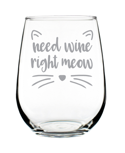 Bevvee Need Wine Right Meow Funny Cat Gifts Stem Less Wine Glass, 17 oz In Clear
