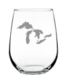 BEVVEE GREAT LAKES MAP MIDWESTERN GIFTS STEM LESS WINE GLASS, 17 OZ