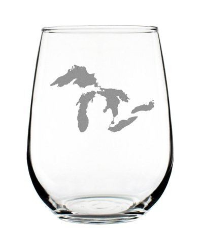 Bevvee Great Lakes Map Midwestern Gifts Stem Less Wine Glass, 17 oz In Clear
