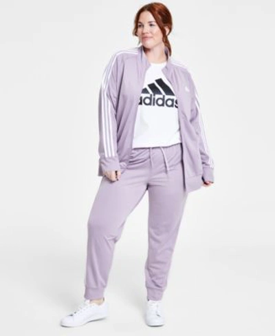 Adidas Originals Plus Size Logo Cotton T Shirt Tricot Track Jacket Warm Up 3 Stripes Track Pants In Navy