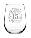 BEVVEE CHEERS TO 15 YEARS 15TH ANNIVERSARY GIFTS STEM LESS WINE GLASS, 17 OZ