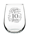 BEVVEE CHEERS TO 10 YEARS 10TH ANNIVERSARY GIFTS STEM LESS WINE GLASS, 17 OZ