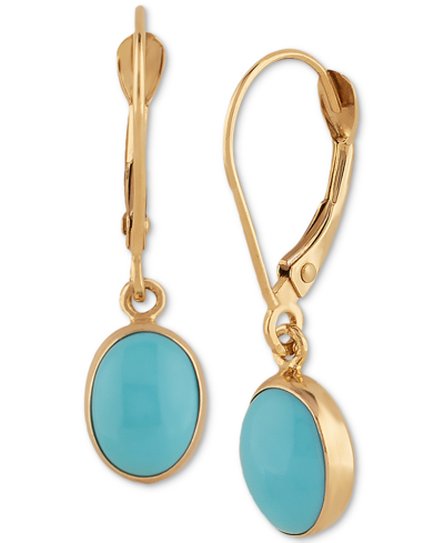 Macy's Turquoise Oval Dangle Leverback Drop Earrings In 14k Gold In Sleeping Beauty Turquoise