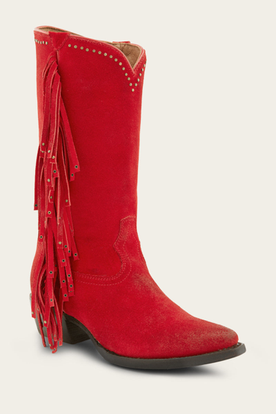 The Frye Company Frye Sacha Tall Fringe Tall Boots In Red