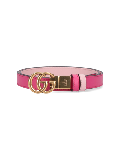 Gucci Reversible Thin Belt "gg Marmont" In Pink