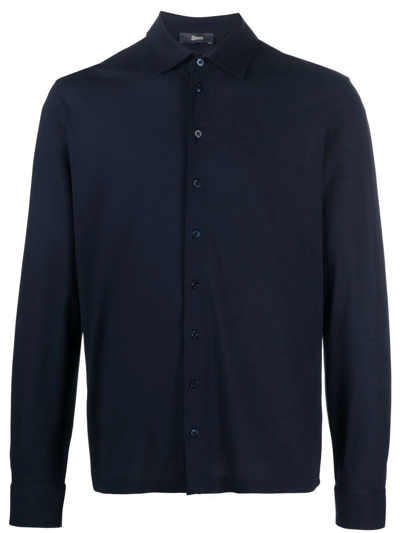 Herno Spread-collar Cotton Shirt In Blue