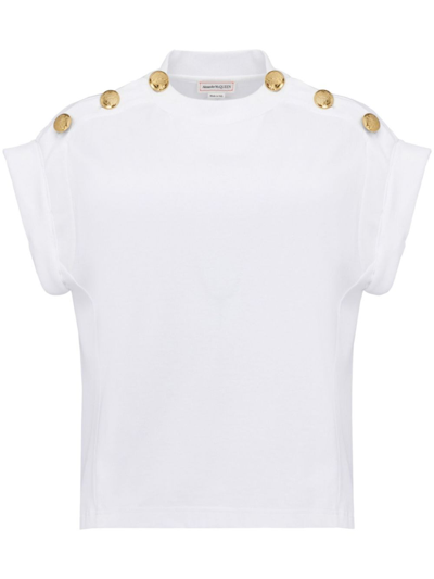 Alexander Mcqueen Seal Button-embellished T-shirt In Red