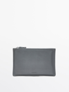 Massimo Dutti Nappa Leather Clutch With Knot Detail In Grey Blue