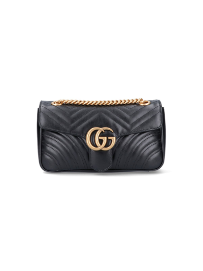 Gucci Black Gg Marmont Mini Leather Shoulder Bag In Black  