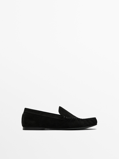 Massimo Dutti Leather Loafers In Black
