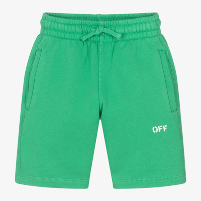 Off-white Kids' Logo-print Cotton Track Shorts In Green