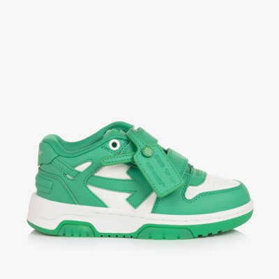 Off-white Kids' Boys Green & White Leather Trainers