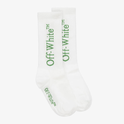 Off-white Kids' Boys White Graphic Organic Cotton Socks