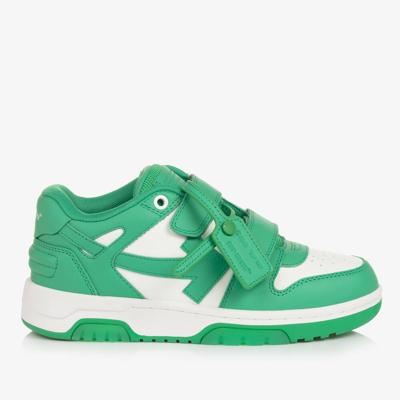 OFF-WHITE TEEN BOYS GREEN & WHITE LEATHER TRAINERS