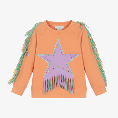 STELLA MCCARTNEY STELLA MCCARTNEY KIDS GIRLS ORANGE COTTON FRINGED SWEATSHIRT