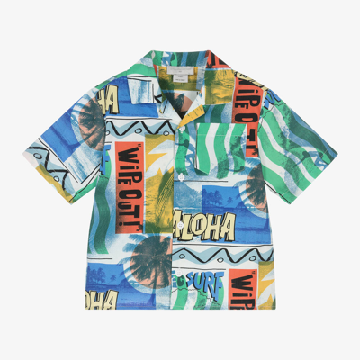 Stella Mccartney Babies'  Kids Boys Blue Aloha Graphic Cotton Shirt