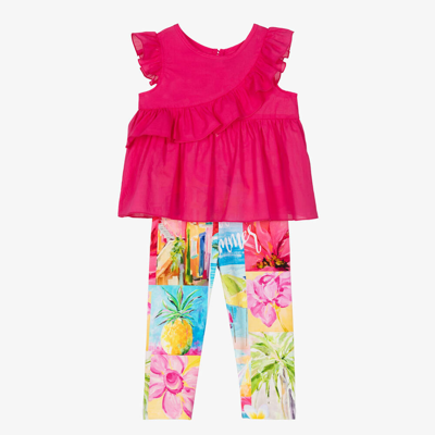 Balloon Chic Babies' Girls Pink Cotton Tropical Leggings Set