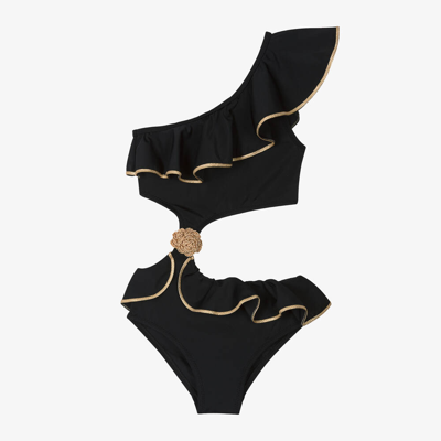 Nessi Byrd Babies' Girls Black One Shoulder Swimsuit (uv50)