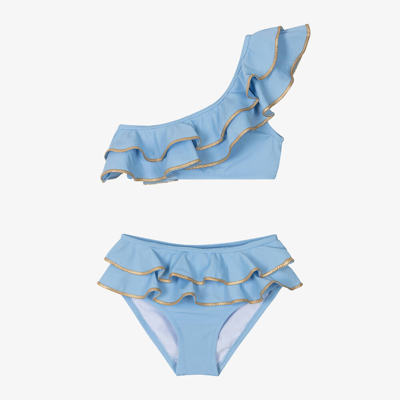Nessi Byrd Babies' Girls Blue One Shoulder Ruffle Bikini (uv50)
