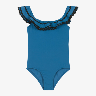 Nessi Byrd Babies' Girls Blue Ruffle Swimsuit (upf50)