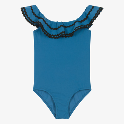 Nessi Byrd Teen Girls Blue Ruffle Swimsuit (upf50)