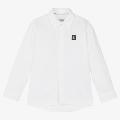 Calvin Klein Kids' Boys White Monogram Cotton Poplin Shirt