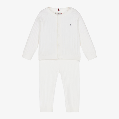 Tommy Hilfiger White Knitted Baby Trouser Set