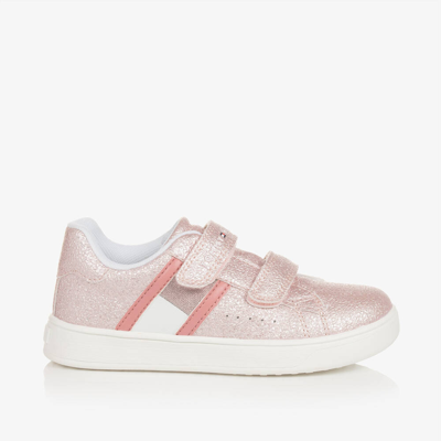 Tommy Hilfiger Babies' Girls Pink Glitter Faux Leather Trainers