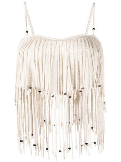 Alanui Cotton And Linen Blend Fringed Top In Blanco