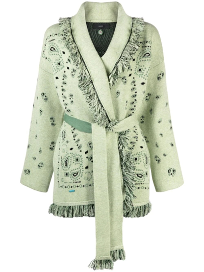 Alanui Icon Bandana-jacquard Cashmere Cardigan In Verde