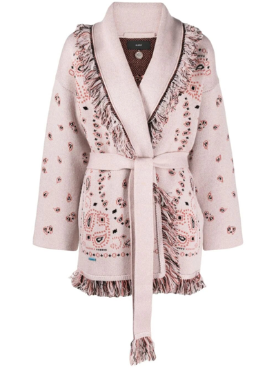 Alanui Bandana Jacquard Cashmere Cardigan In Pink