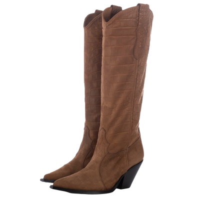Toral Biscotto Mock Croc Nobuk Tall Boots In Brown