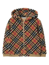 Burberry Childrens Check Fleece Zip Hoodie In White