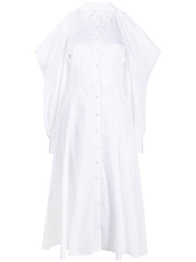 Alexander Mcqueen Cold-shoulder Cotton Shirt Dress In White