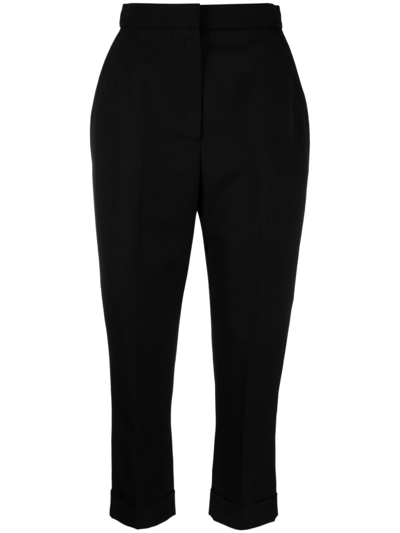 Alexander Mcqueen Black Cropped Wool Trousers