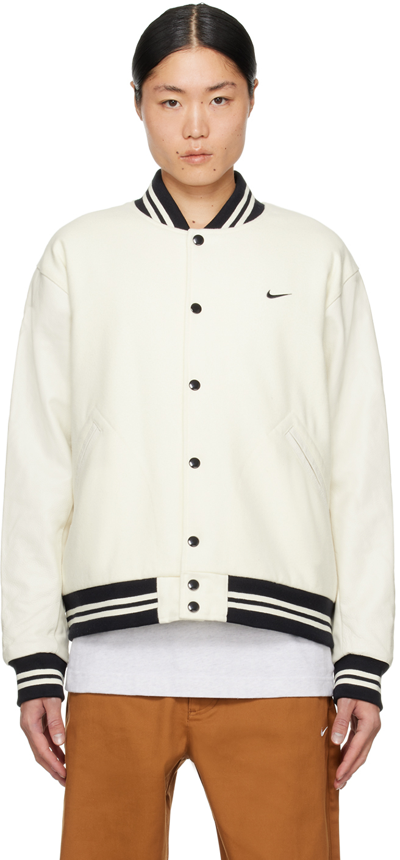 Nike Off-white Swoosh Bomber Jacket In Sail/black